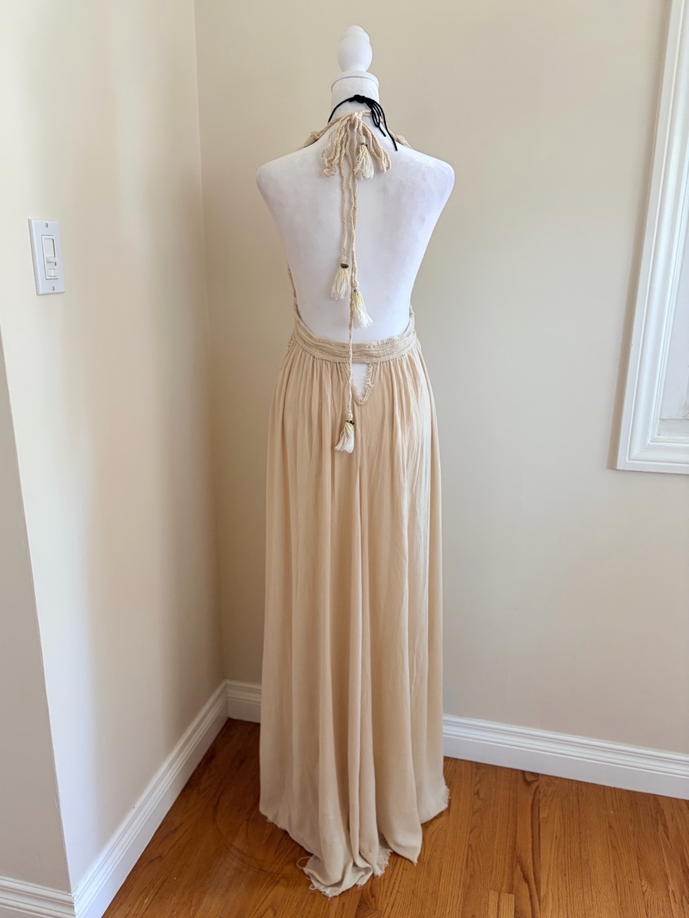 Free People Look Into The Sun Maxi Dress Free-est boho hippie flowy tan cream M - Picture 13 of 16